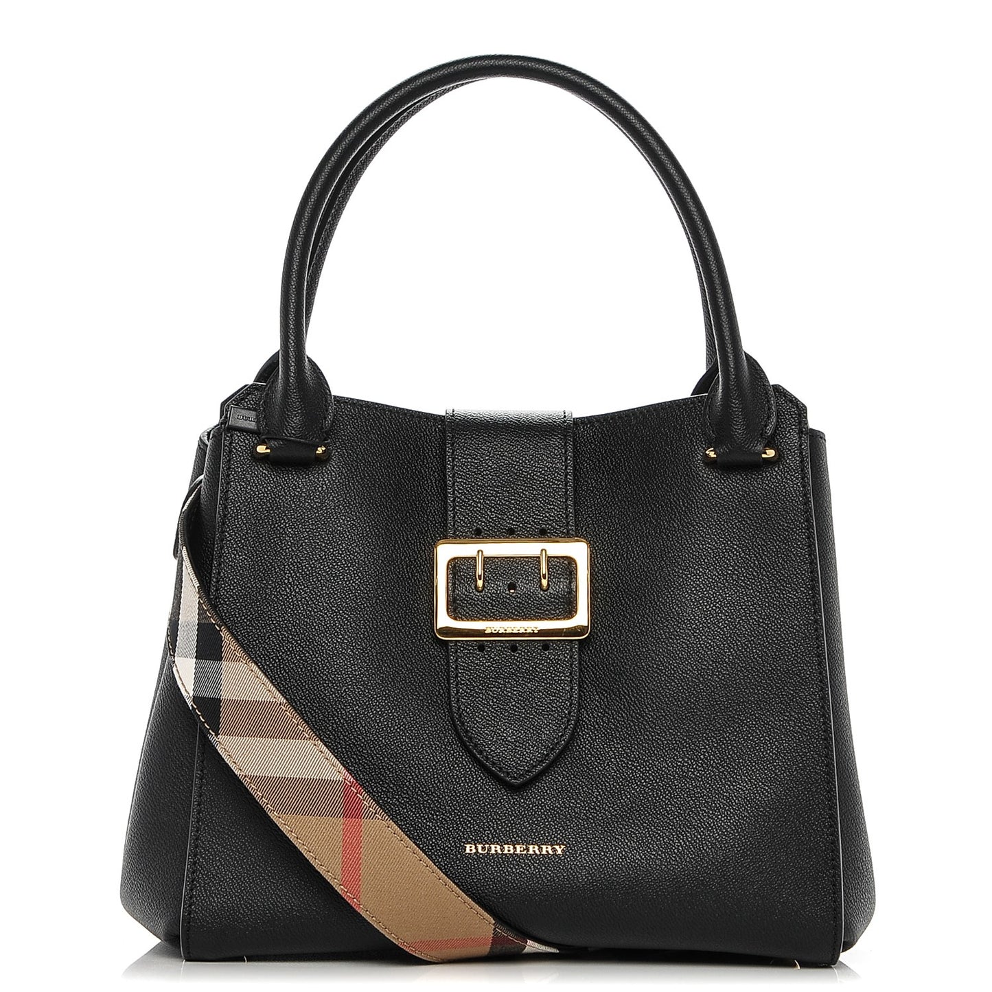 Soft Grain Calfskin Medium Buckle Tote Black