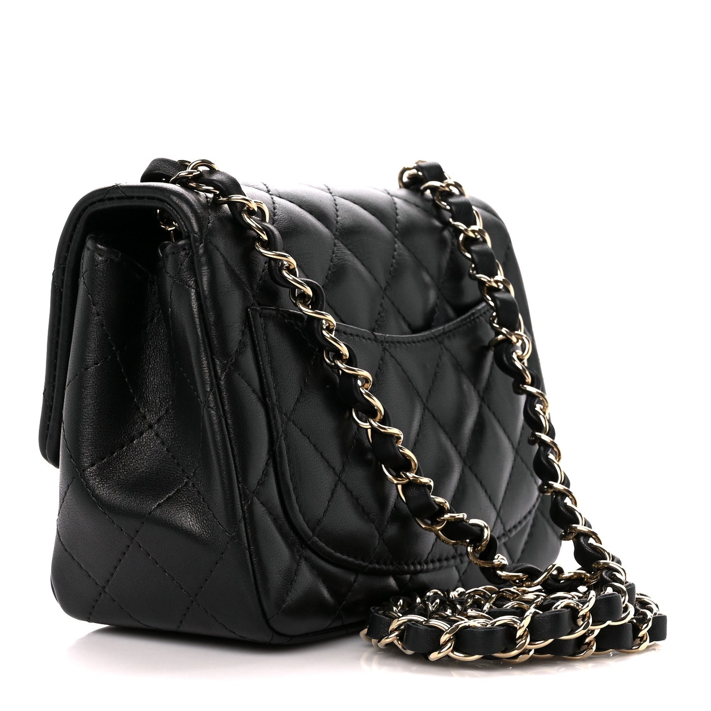 Lambskin Quilted Mini Square Flap Black