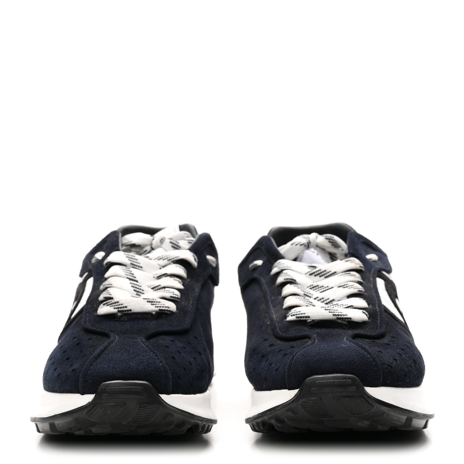 Chanel Fabric Suede Kidskin CC Sneakers 41 Dark Navy White 3 of 8