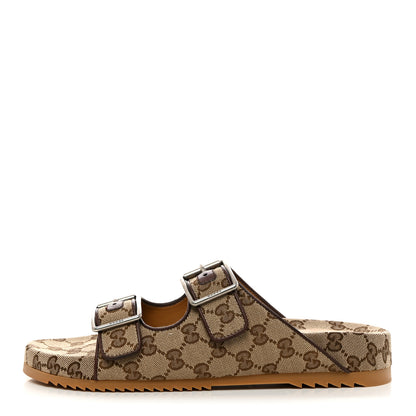 Gucci GG Monogram Lavaredo Eco Fabric Mens Slide Sandals With Straps 9 Beige Ebony Light Brown 1 of 9
