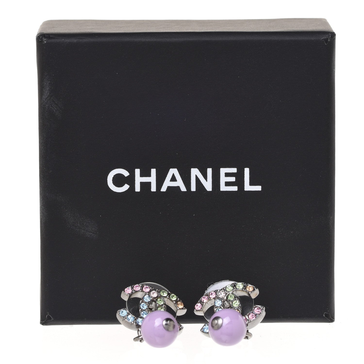 Chanel Ruthenium Crystal Bead CC Drop Earrings Multicolor 5 of 5