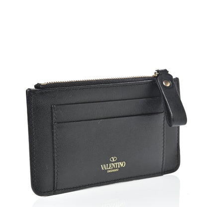 Valentino Garavani Vitello Rockstud Key Coin Case Card Holder Black 2 of 8
