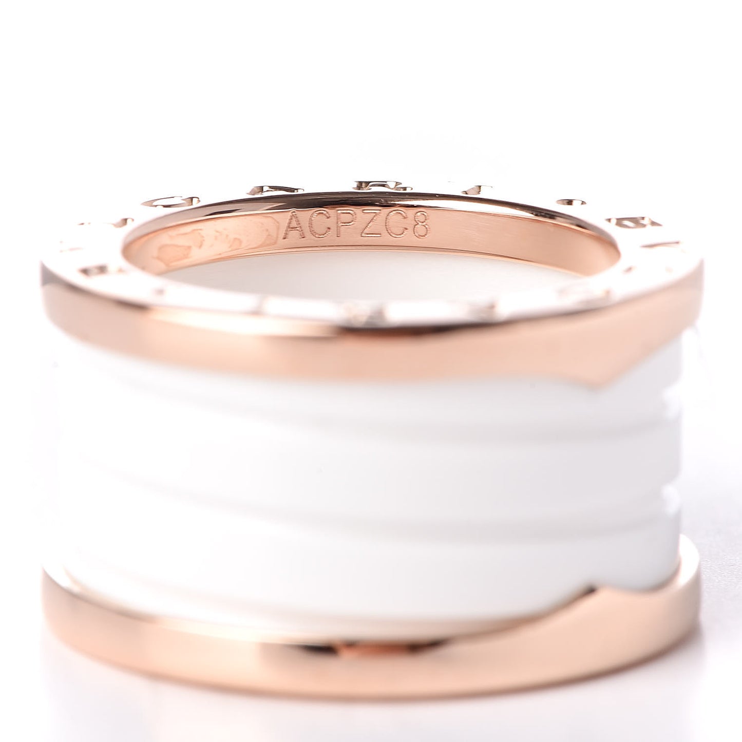 18K Rose Gold White Ceramic B.Zero1 Four-Band Ring 49 4.75
