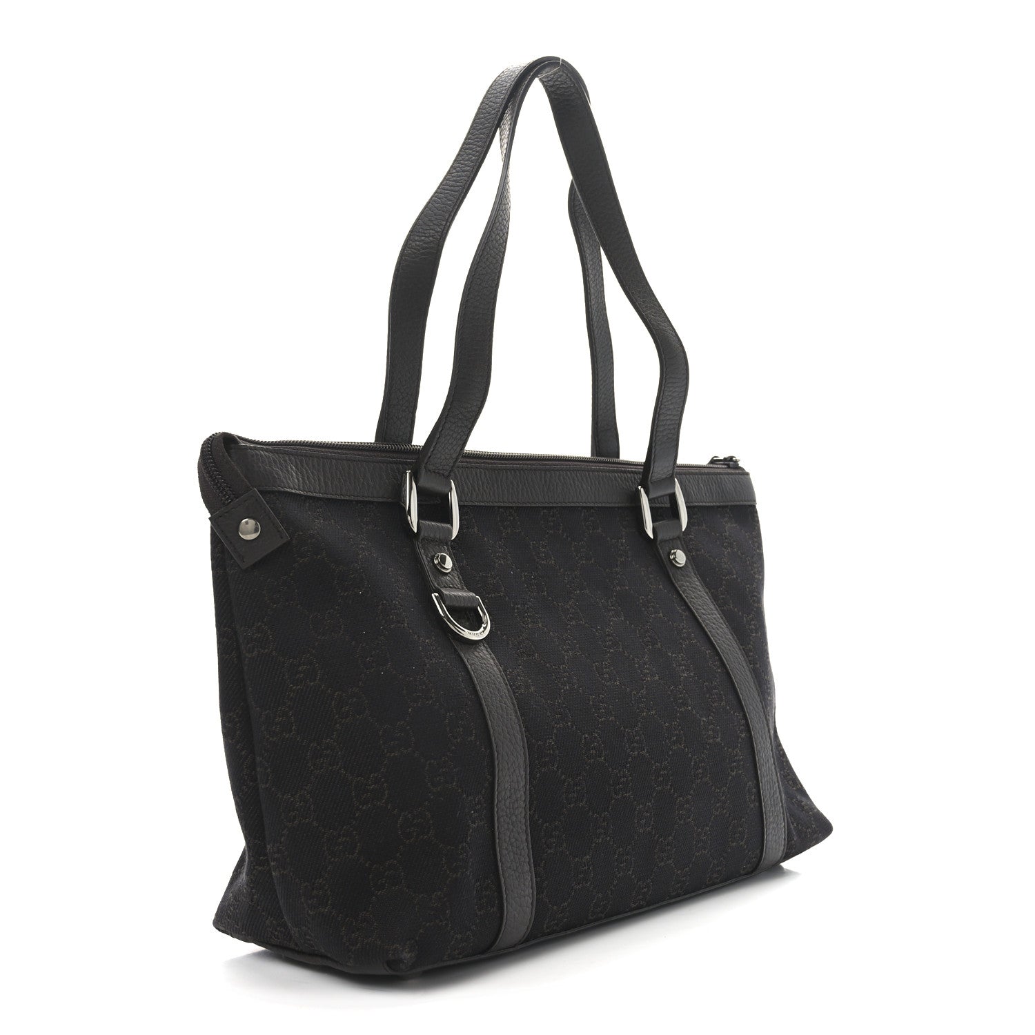 Gucci Denim Monogram Medium Abbey Tote Dark Brown 3 of 10