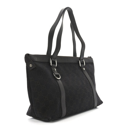 Gucci Denim Monogram Medium Abbey Tote Dark Brown 3 of 10