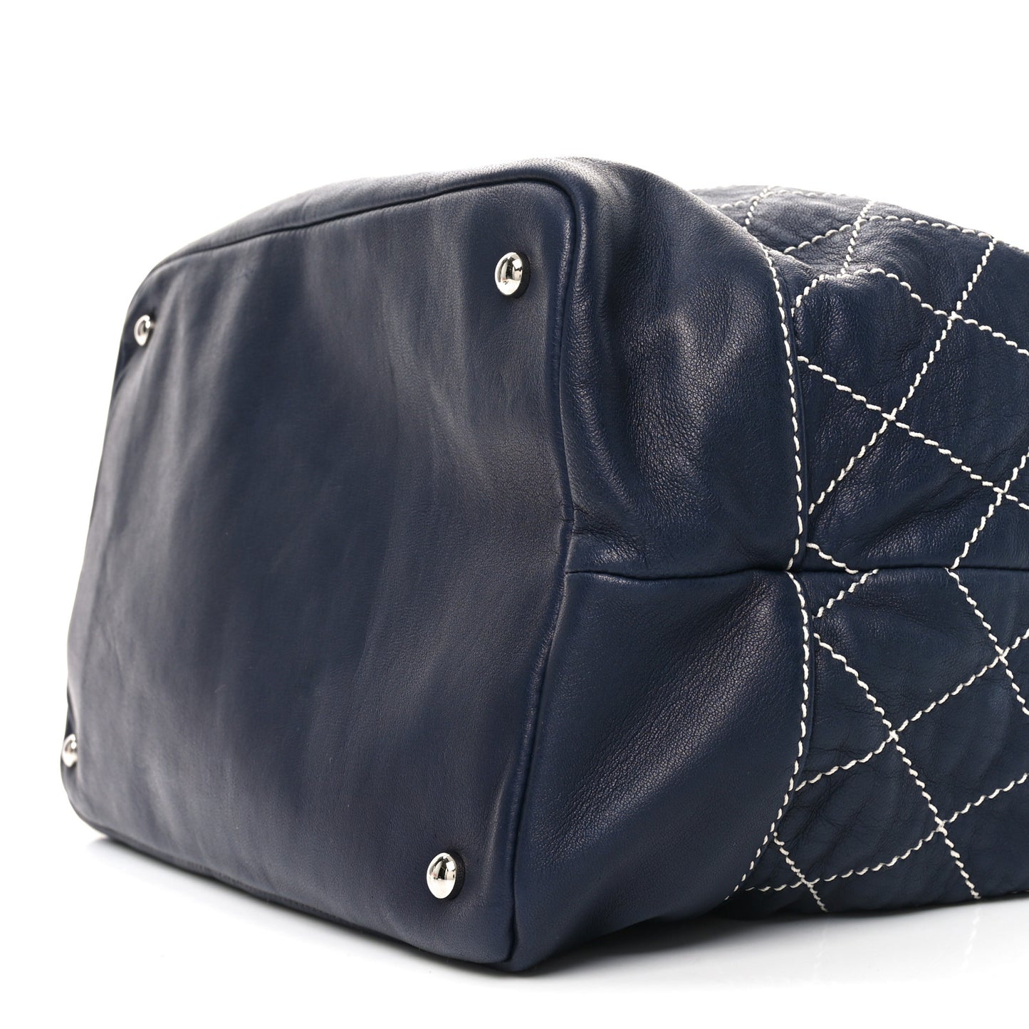 Calfskin Contrast Stitch Surpique Bucket Bag Navy