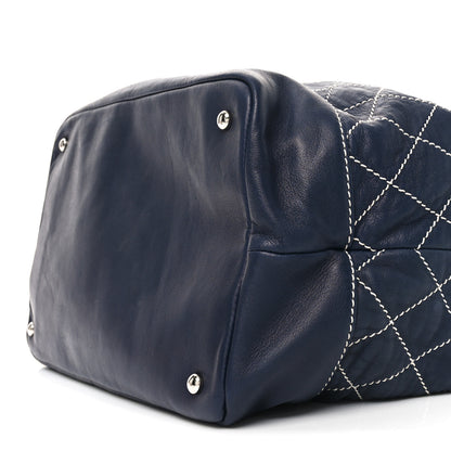 Chanel Calfskin Contrast Stitch Surpique Bucket Bag Navy 10 of 10