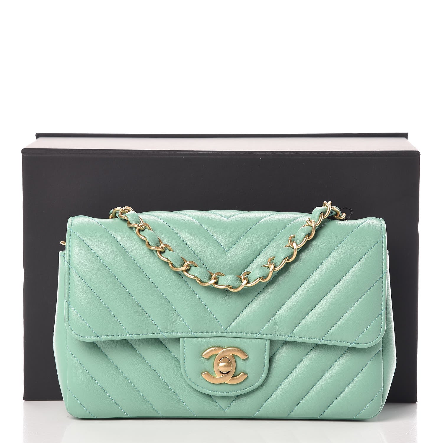 Chanel Lambskin Chevron Quilted Mini Rectangular Flap Light Green 10 of 10