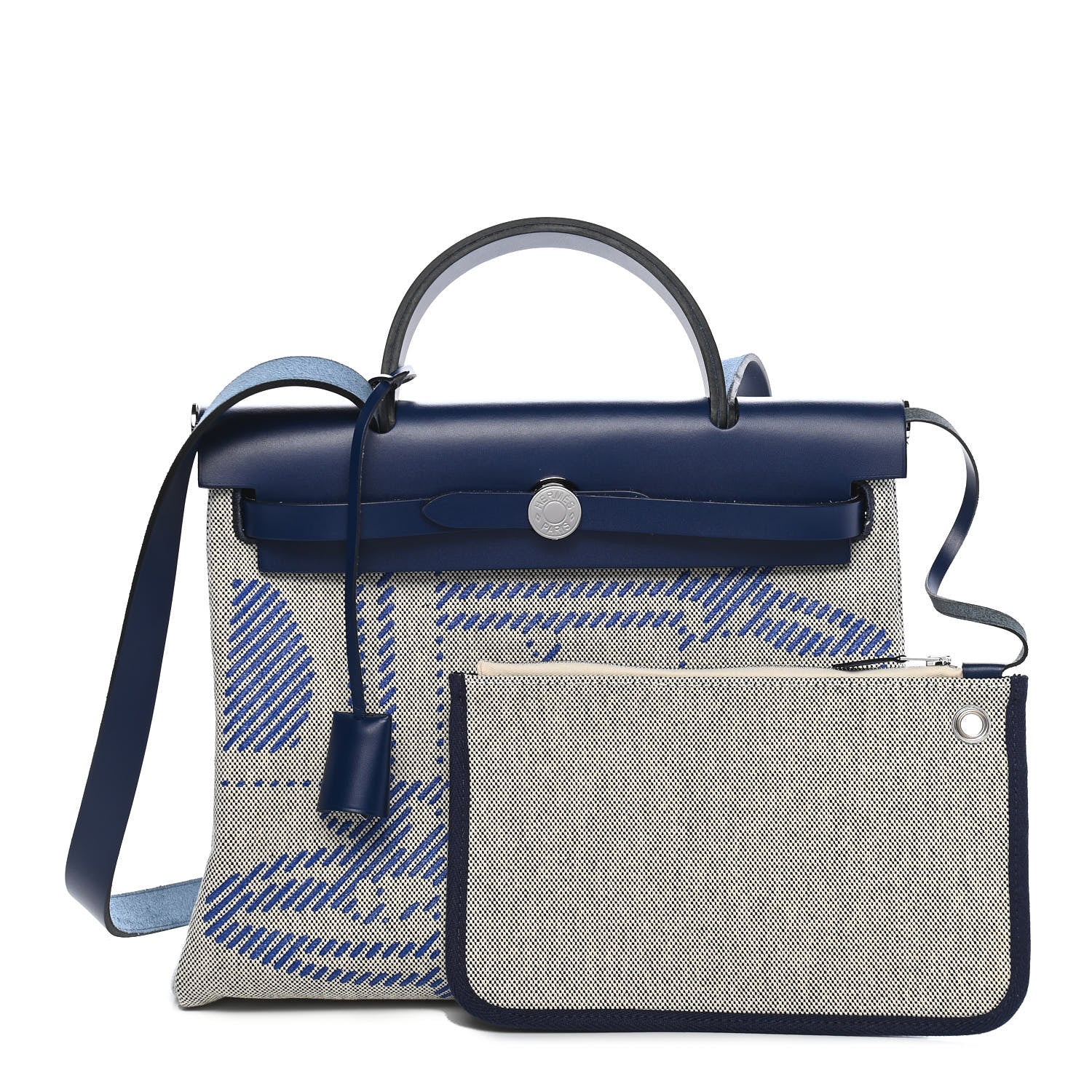 Hermes Vache Hunter Toile H Brides de Gala Herbag Zip Retourne 31 PM Bleu De France Ecru Black 1 of 10