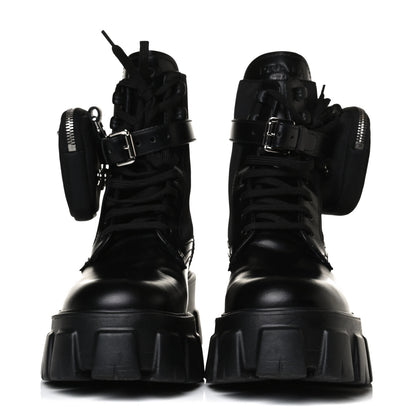Prada Spazzolato Rois Nylon Metal Triangle Logo Monolith Pouch Pocket 55mm Boots 38 Black 2 of 14