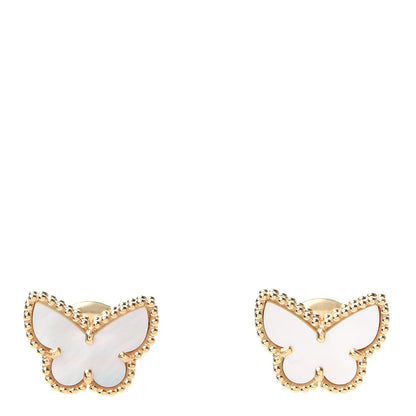 Van Cleef & Arpels 18K Yellow Gold Mother of Pearl Sweet Alhambra Butterfly Earrings 1 of 5