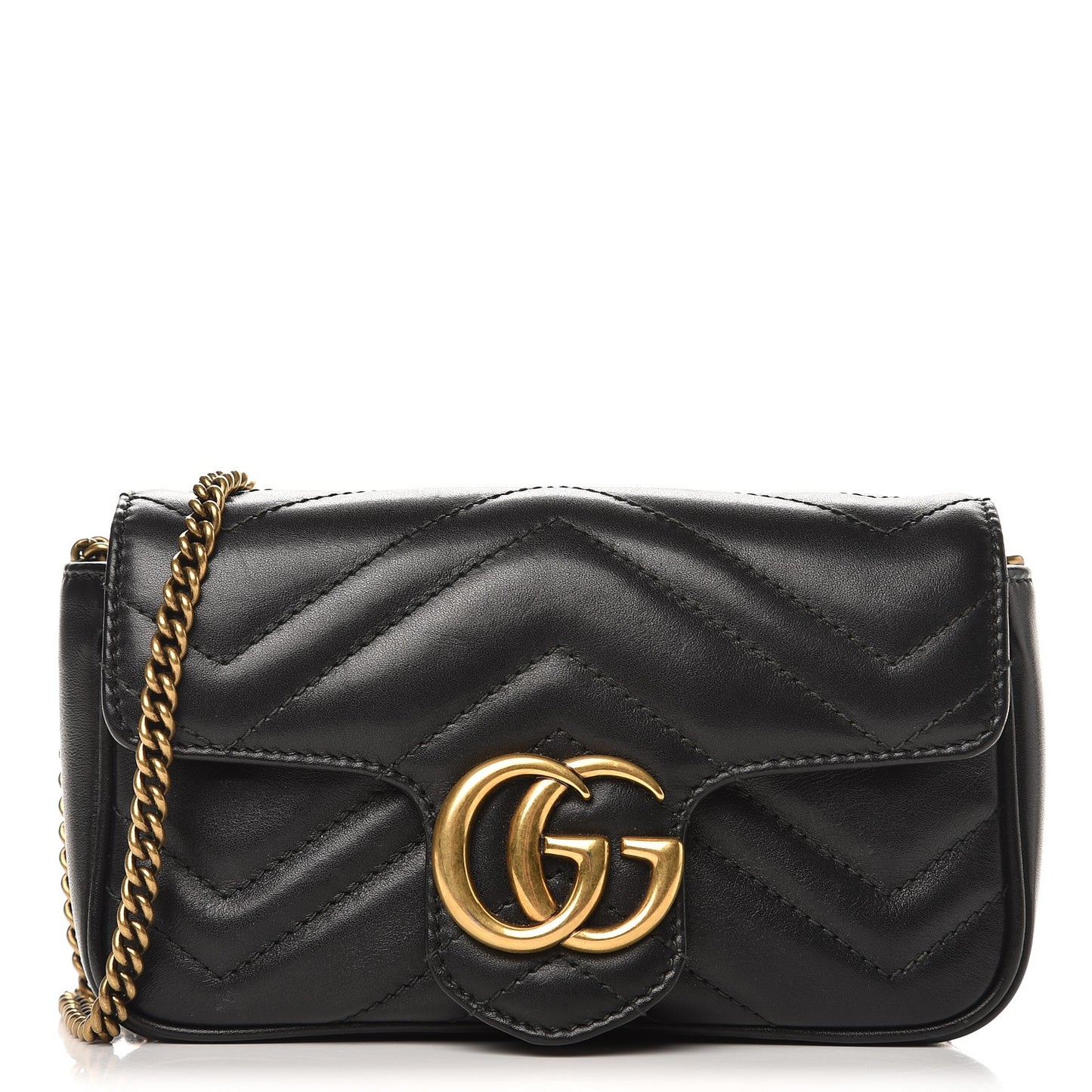 Calfskin Matelasse Super Mini GG Marmont Shoulder Bag Black