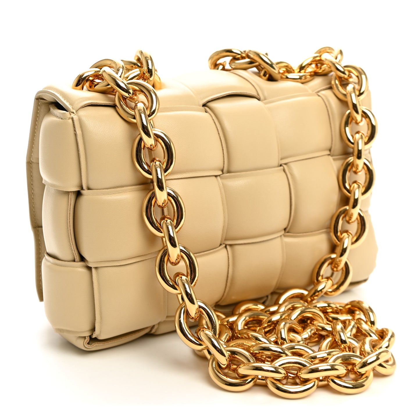 Lambskin Maxi Intreccio Padded Chain Cassette Crossbody Bag Porridge