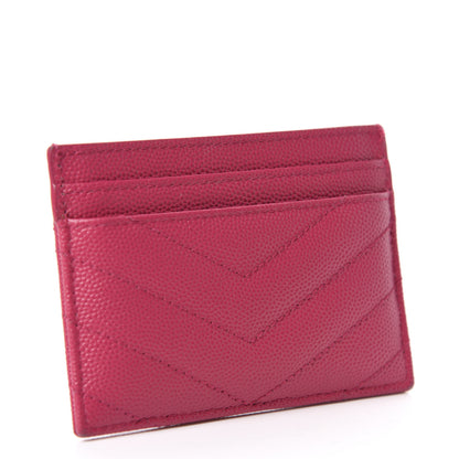 Saint Laurent Grain De Poudre Matelasse Chevron Monogram Credit Card Case Fresh Fuxia 3 of 9