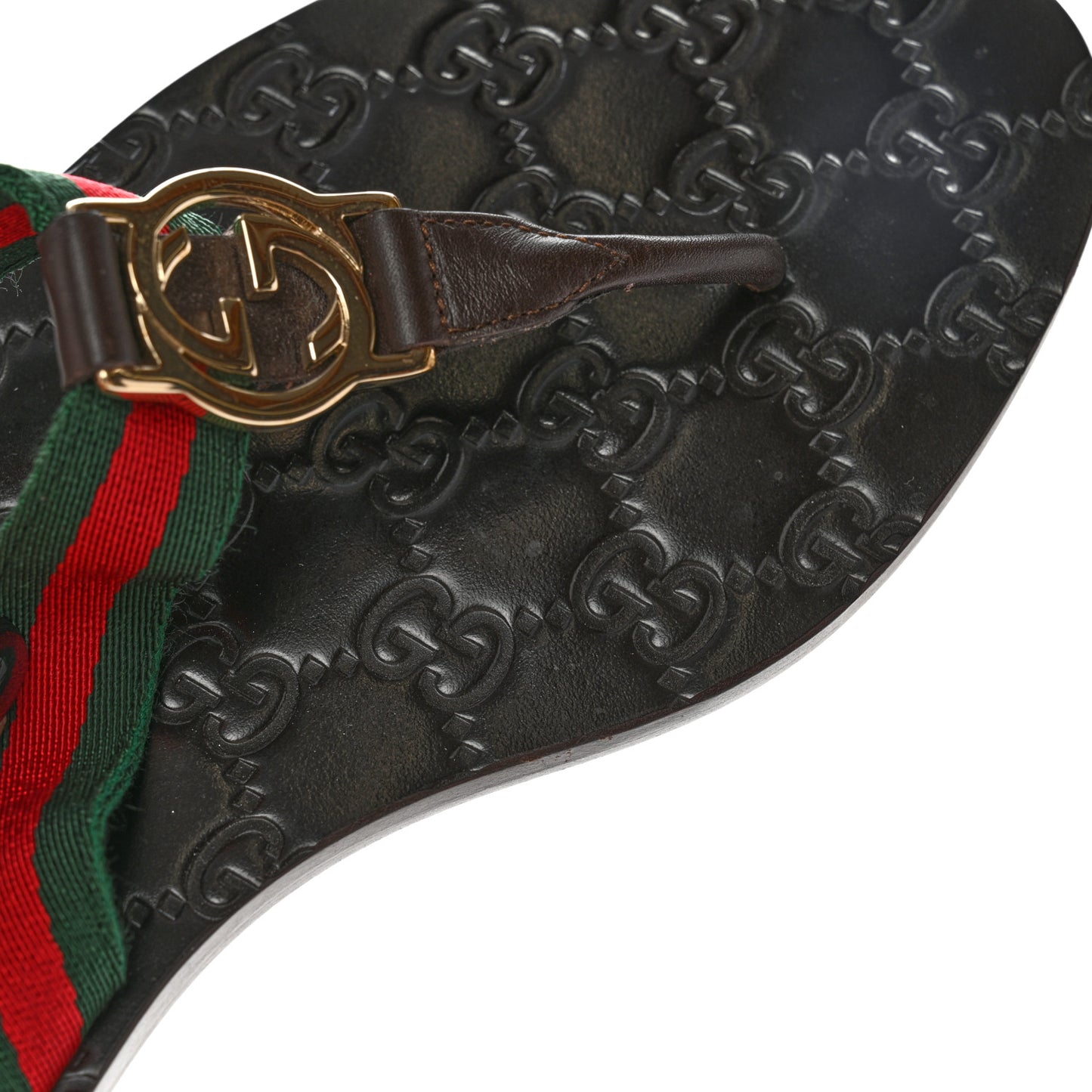 Nylon Guccissima Web Womens Thong Sandals 39 Cocoa Green Red