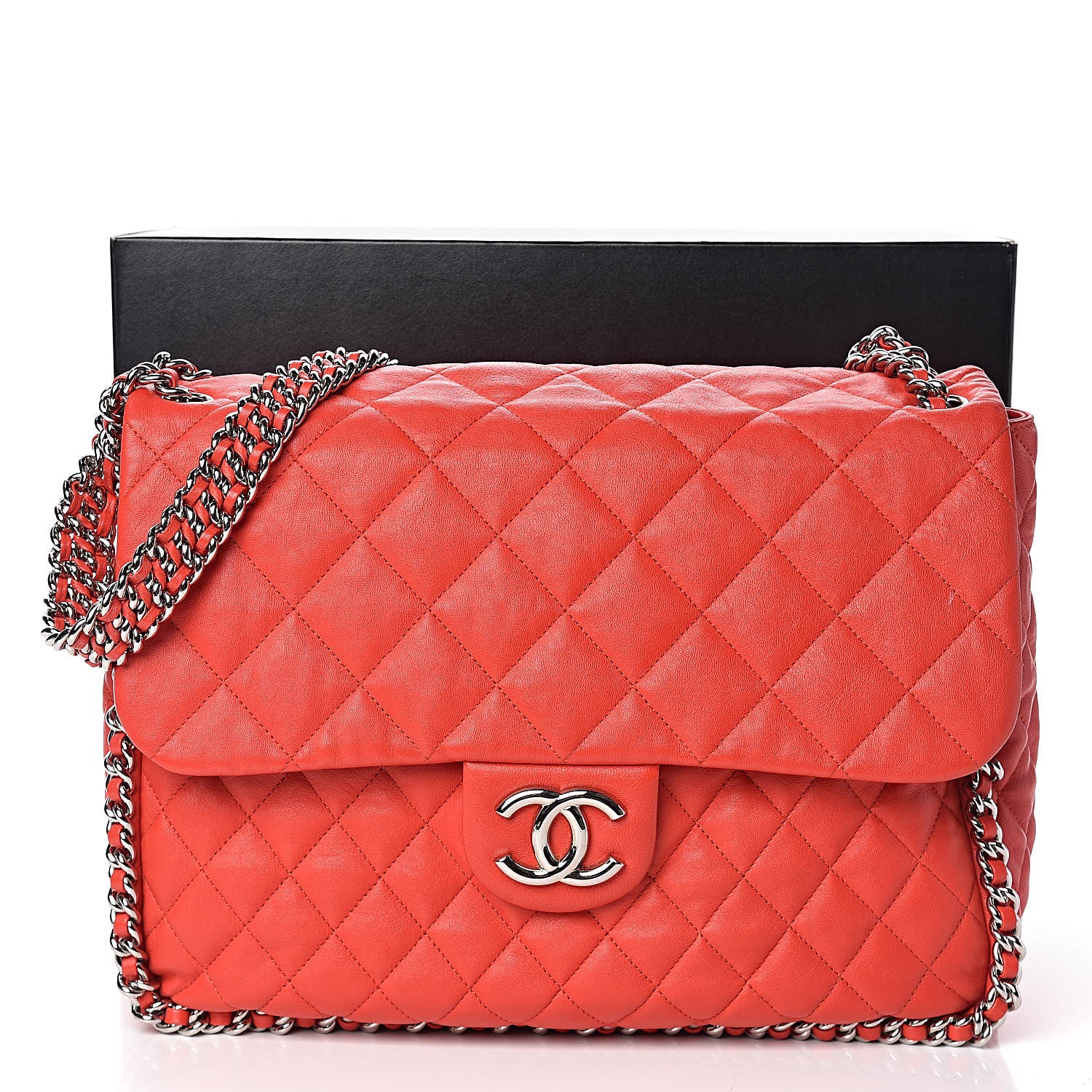 Chanel Washed Lambskin Quilted Maxi Chain Around Flap Red 12 of 12