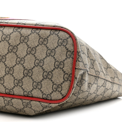 Gucci Soft GG Supreme Monogram Web Bosco Patch Small Crossbody Tote Beige Malva Hibiscus Red 12 of 21