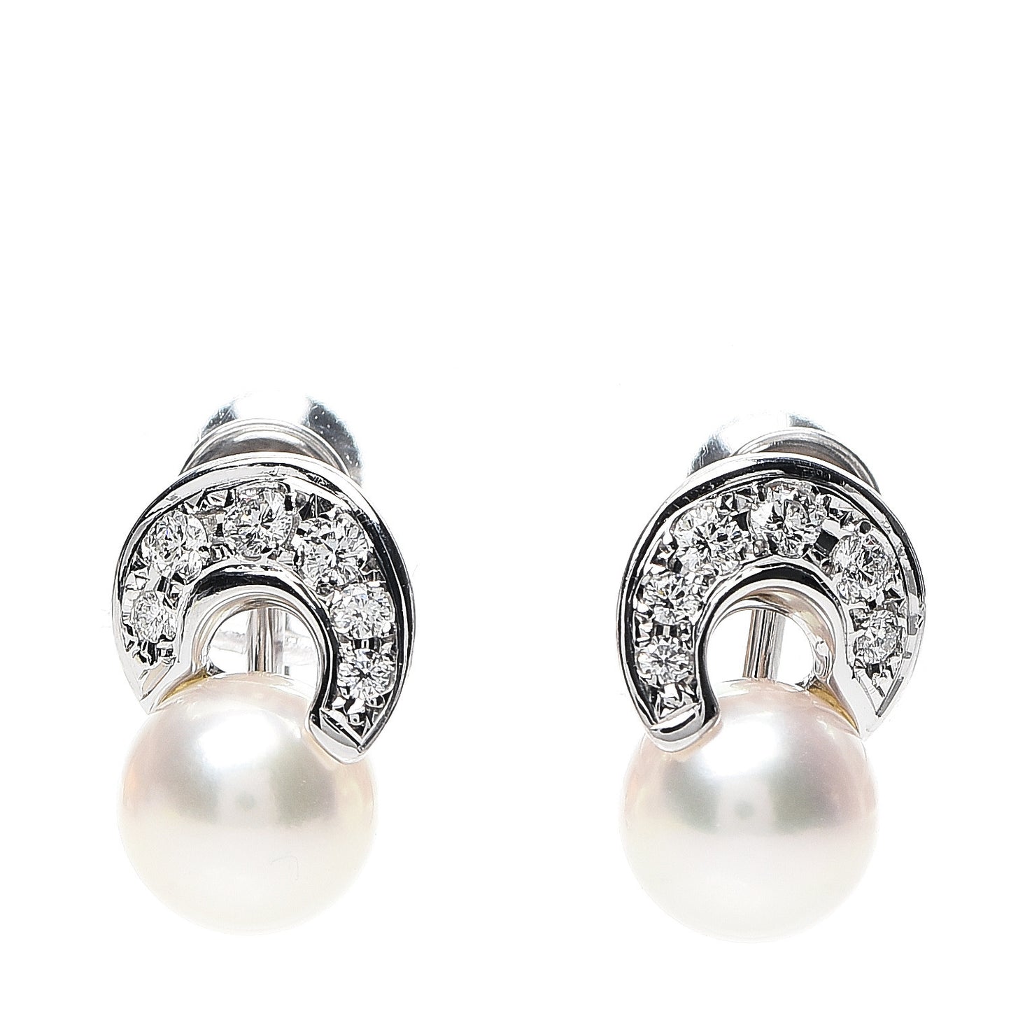 18K White Gold Diamond Pearl 7mm Screw Back Earrings