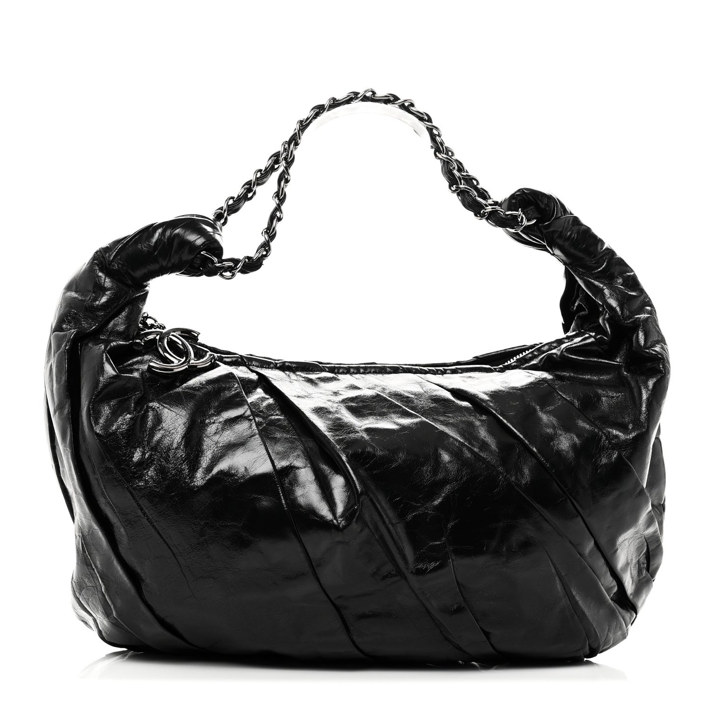 Glazed Calfskin Twisted Hobo Black