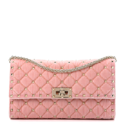 Valentino Garavani Velvet Rockstud Spike Wallet on Chain Water Rose 1 of 7