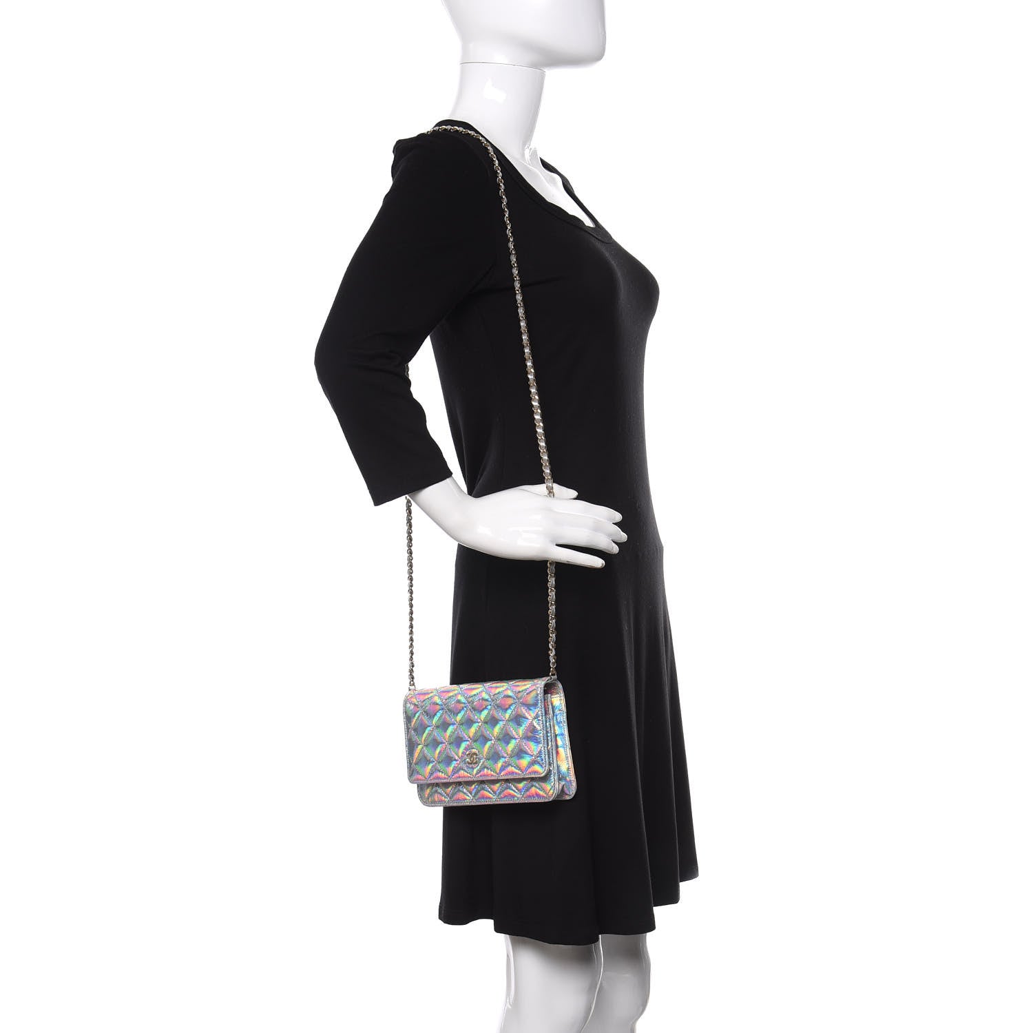 Chanel Iridescent Goatskin Quilted Wallet On Chain WOC Silver 2 of 12