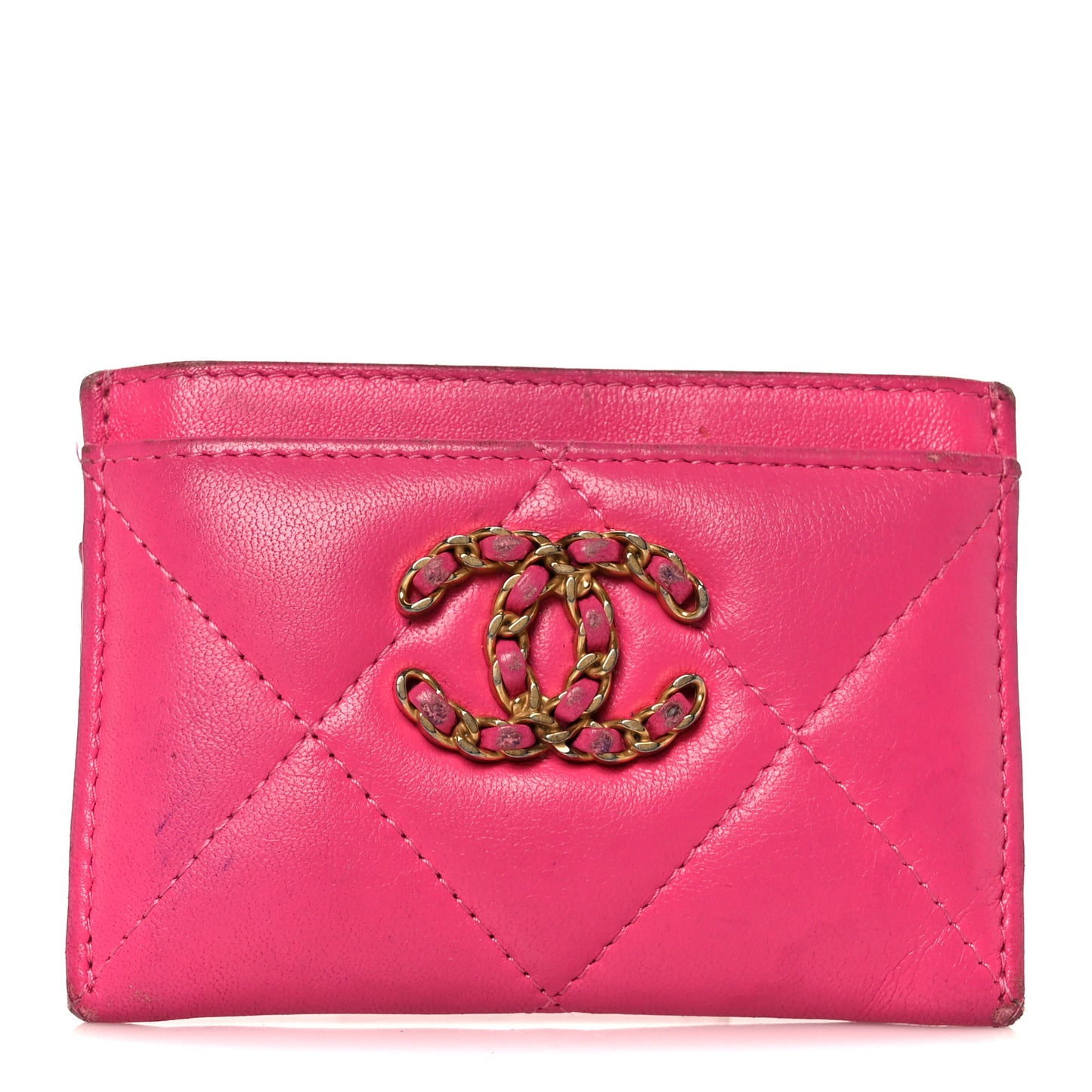 Shiny Goatskin Quilted 19 Card Holder Dark Pink