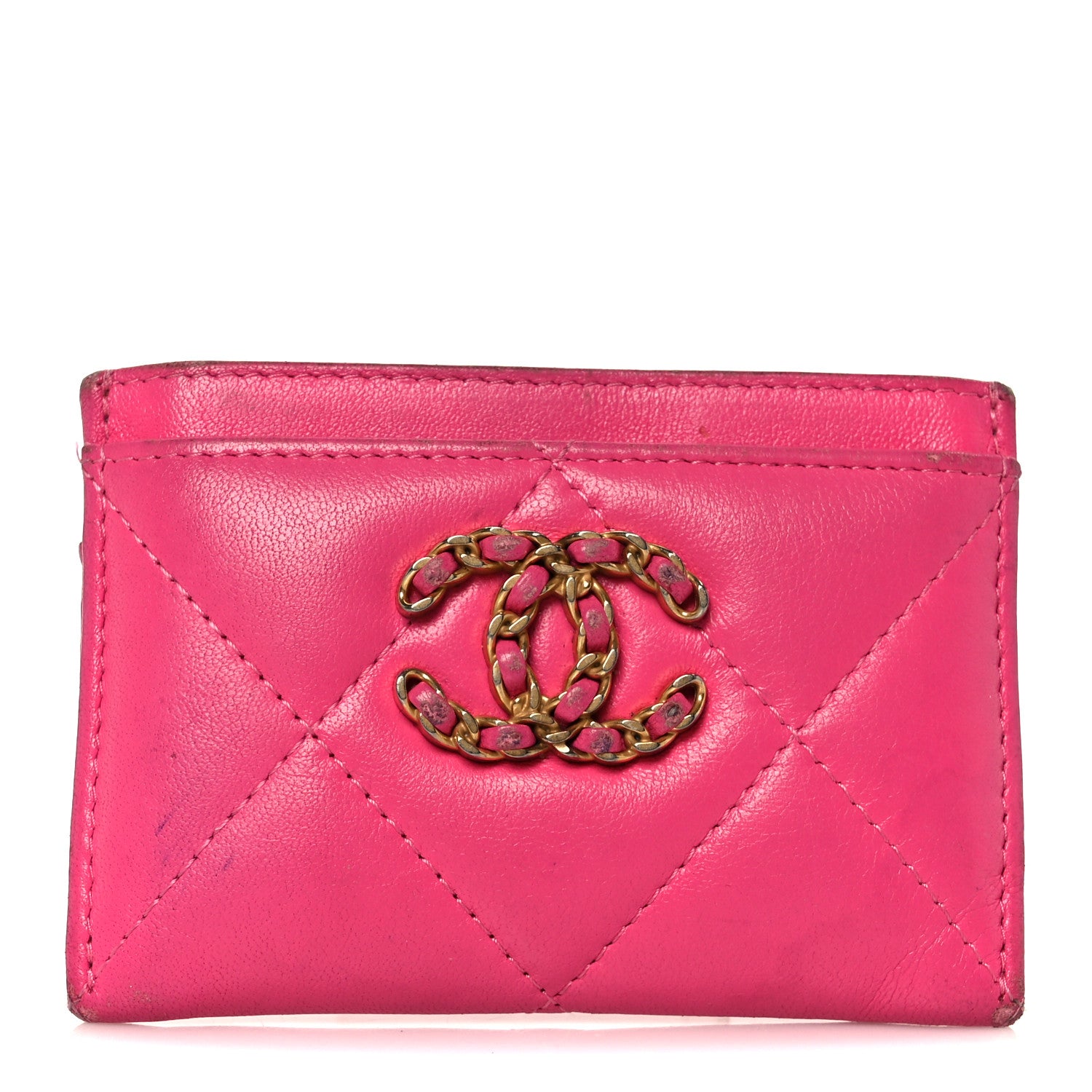 Chanel Shiny Goatskin Quilted 19 Card Holder Dark Pink 1 of 9