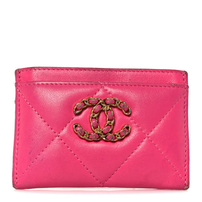 Chanel Shiny Goatskin Quilted 19 Card Holder Dark Pink 1 of 9