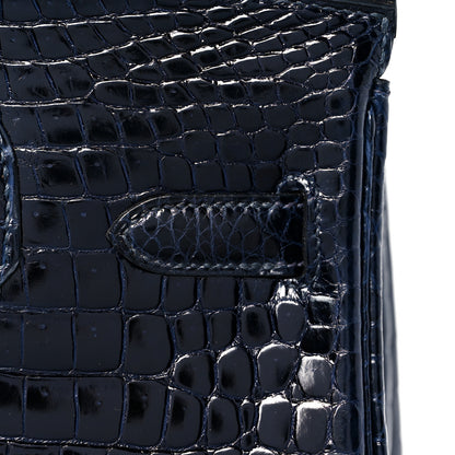 Hermes Shiny Porosus Crocodile Birkin 30 Bleu Marine 11 of 35