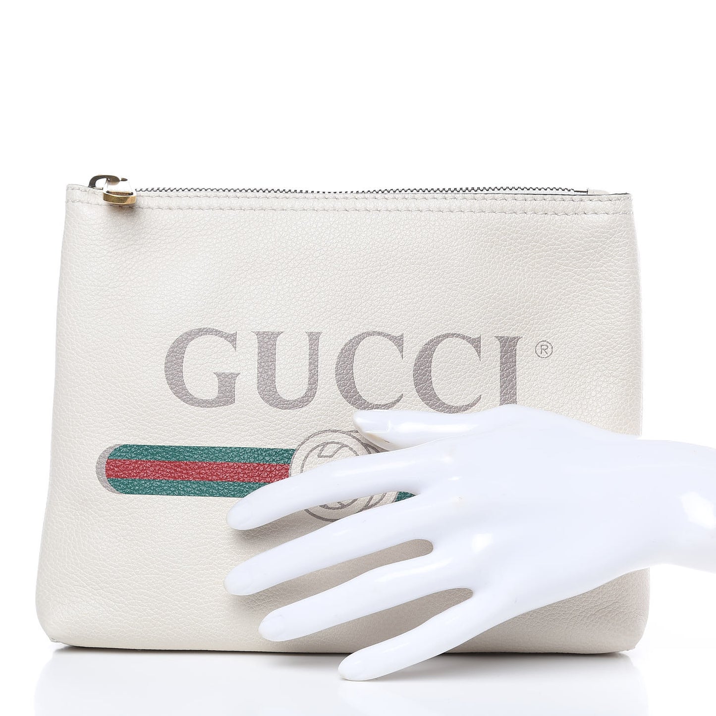 Pebbled Calfskin Medium Logo Portfolio Clutch White