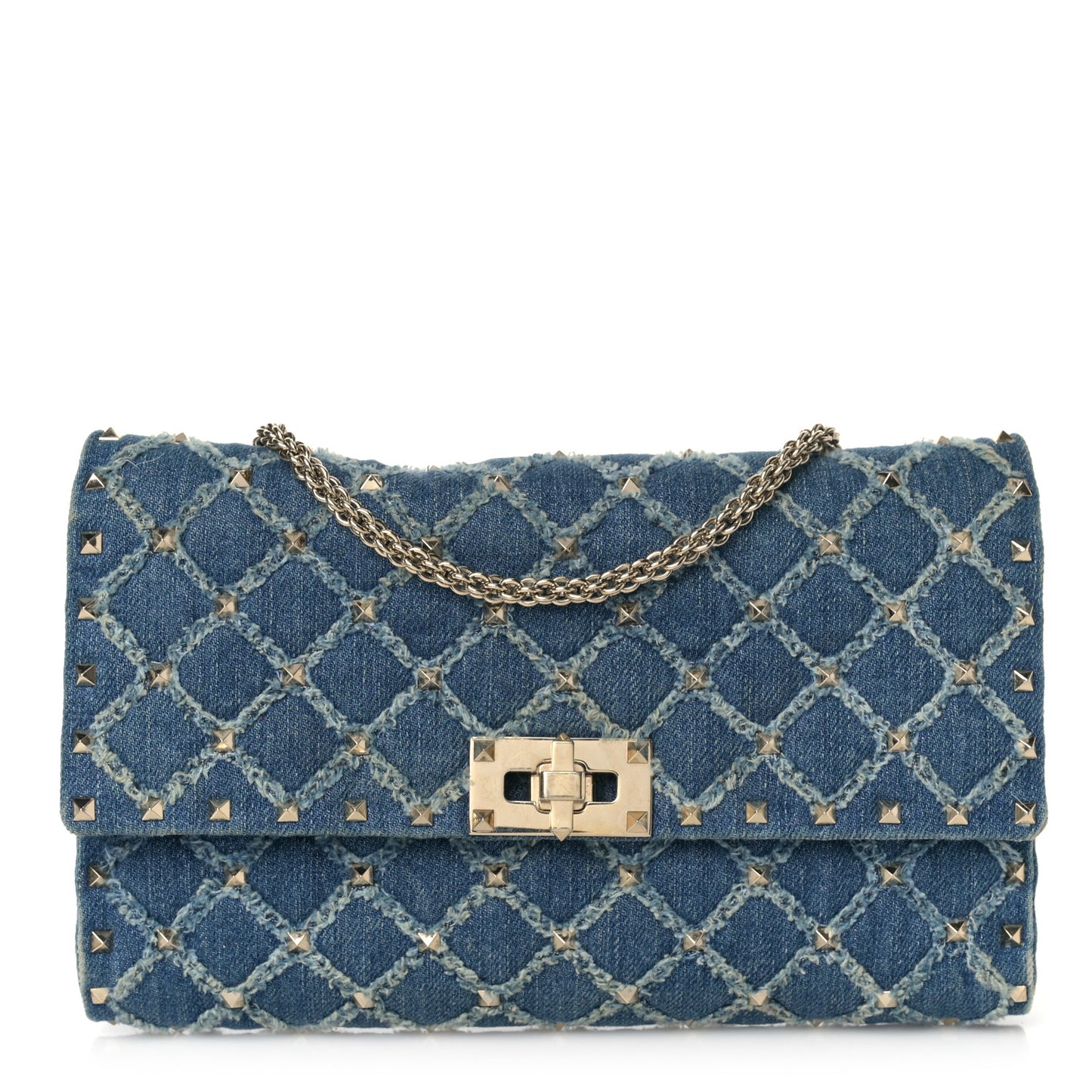 Denim Rockstud Spike Wallet on Chain Blue