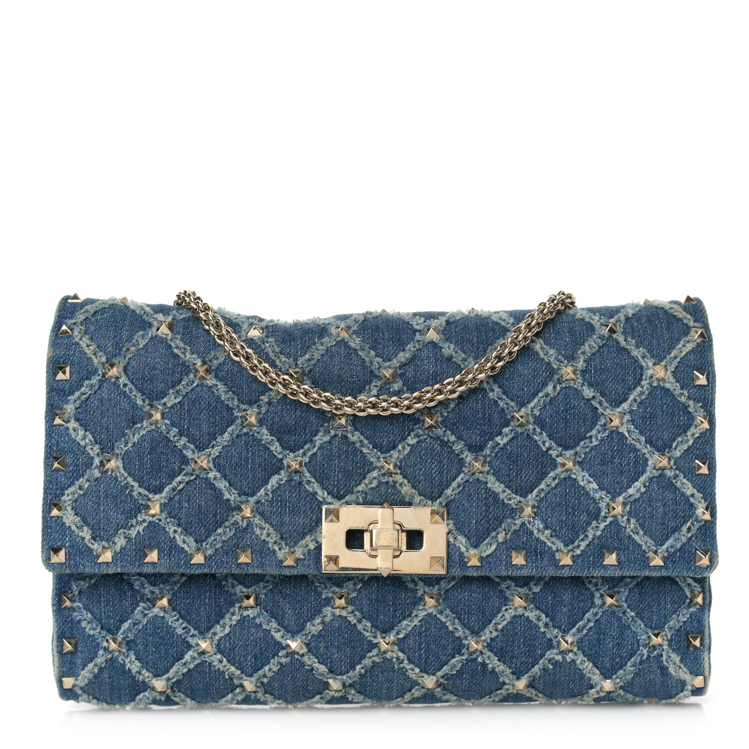 Valentino Garavani Denim Rockstud Spike Wallet on Chain Blue 1 of 9