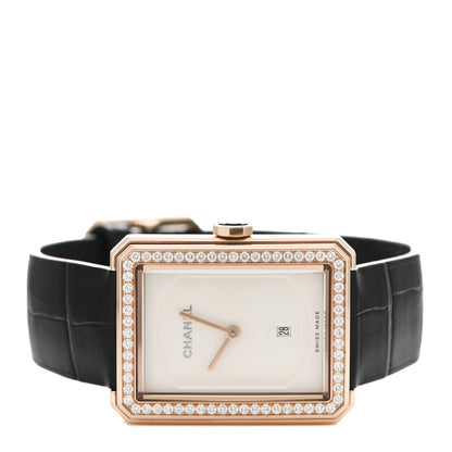 Chanel 18K Beige Gold Alligator Diamond 26.7mm Boy-Friend Quartz Watch 2 of 5