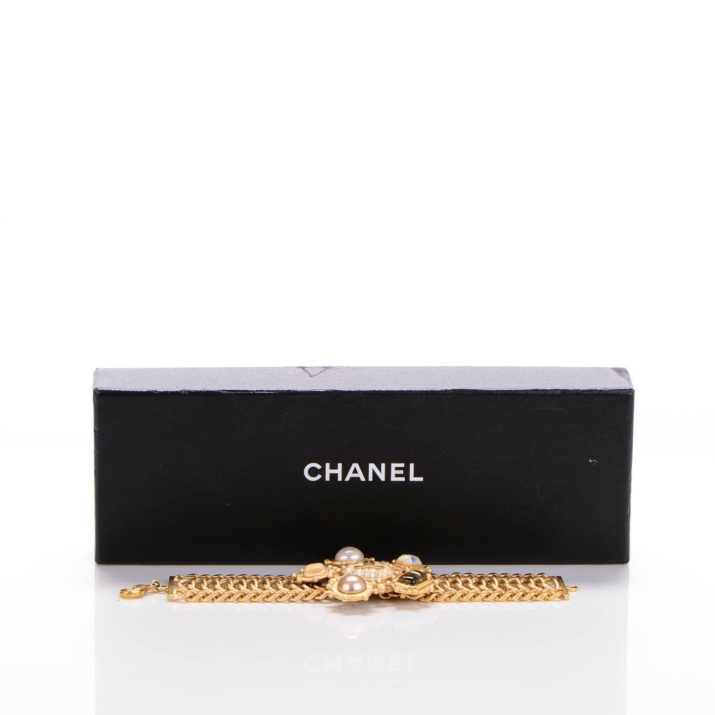 Pearl Crystal Gripoix Poured Glass CC Bracelet Gold