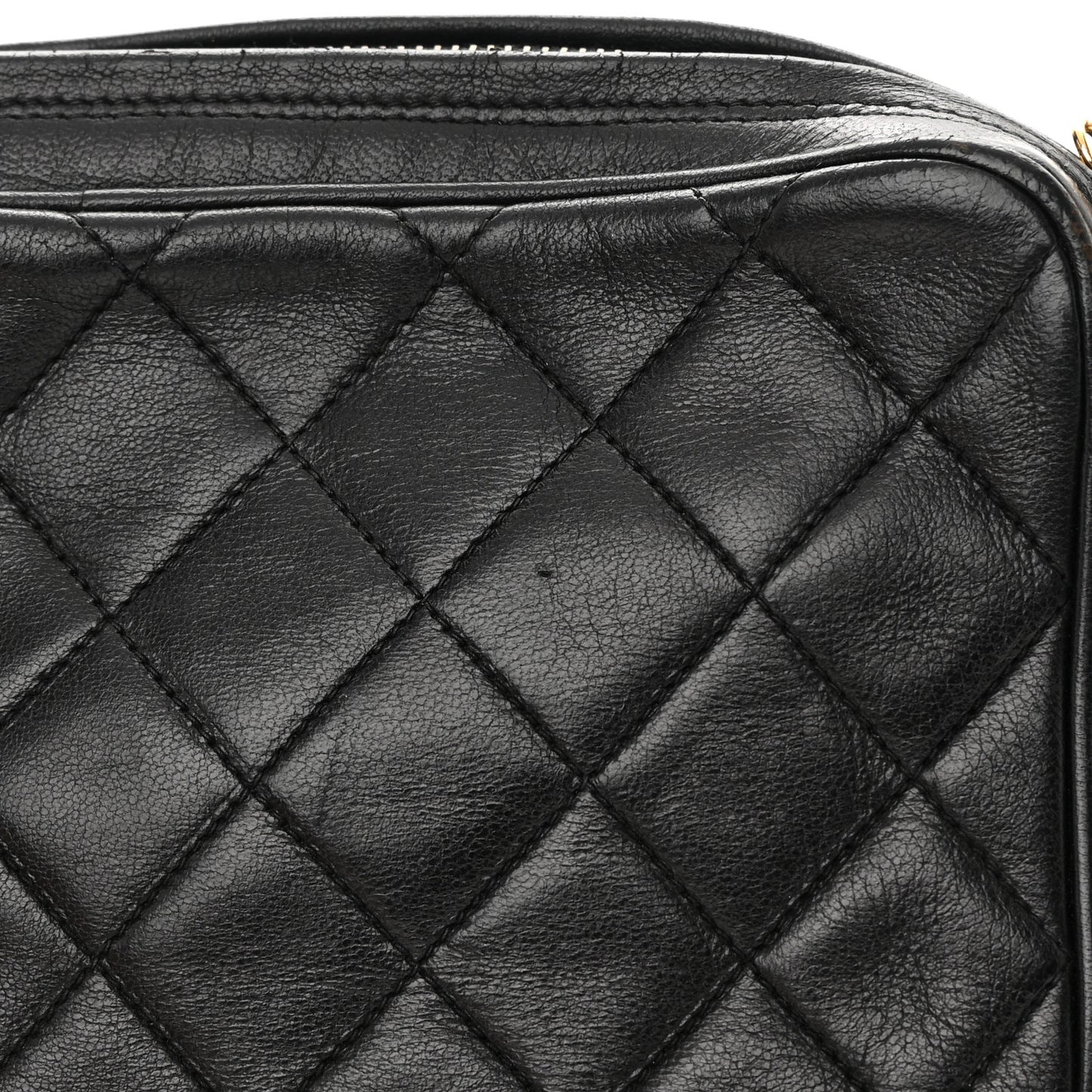 Lambskin Quilted Tassel Camera Case Black
