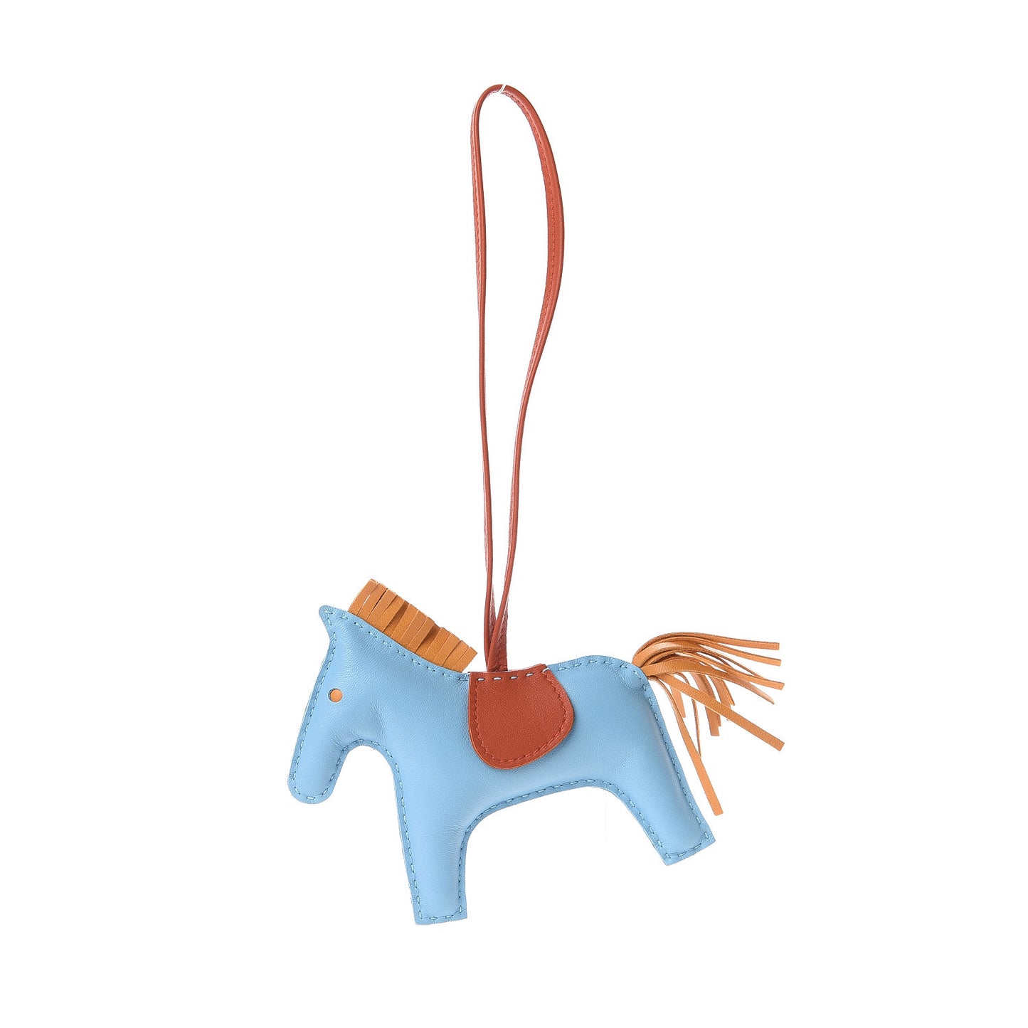 Milo Lambskin Grigri Rodeo Horse Bag Charm GM Celeste Naturel Bouton D'Or Cornaline