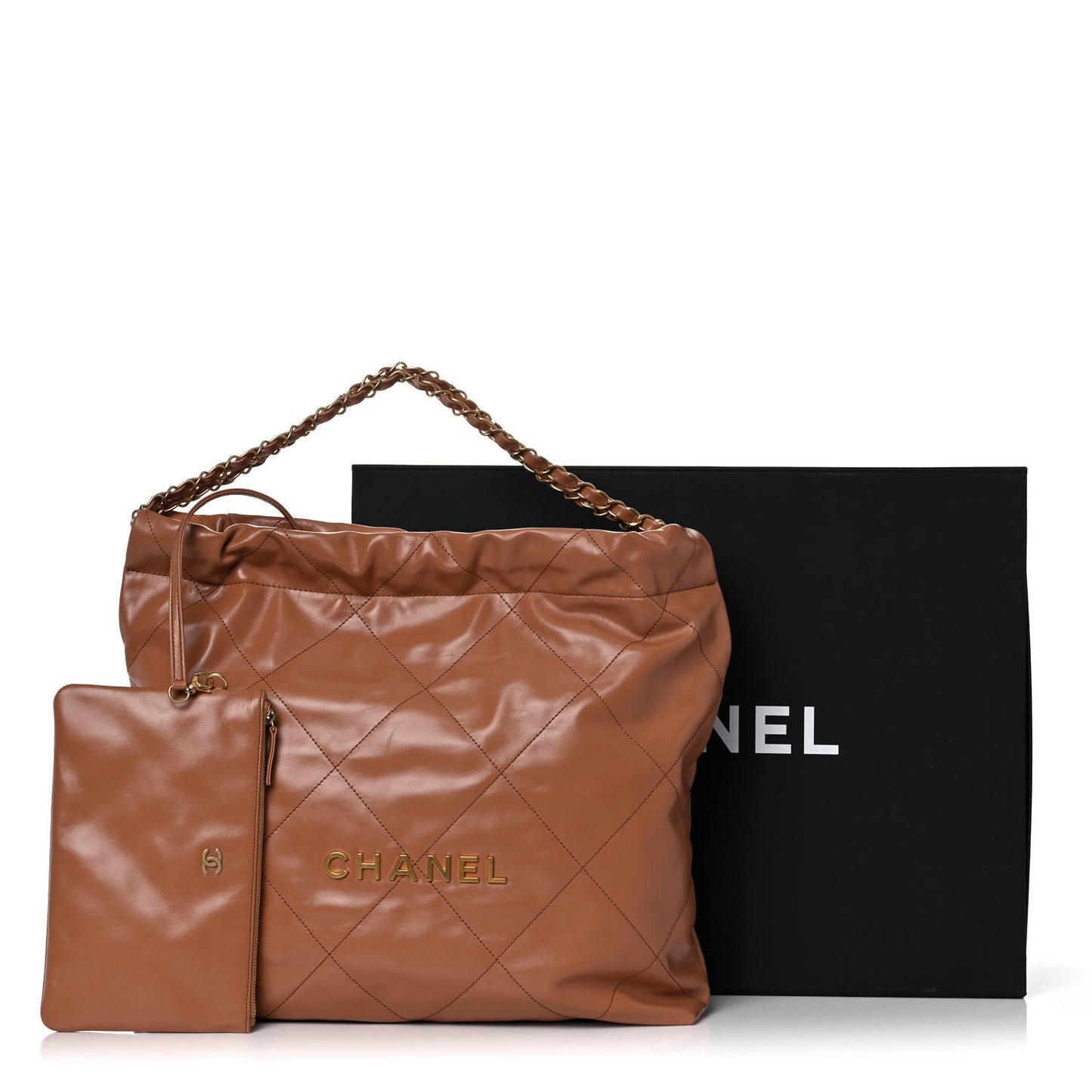 Shiny Calfskin Quilted Chanel 22 Camel