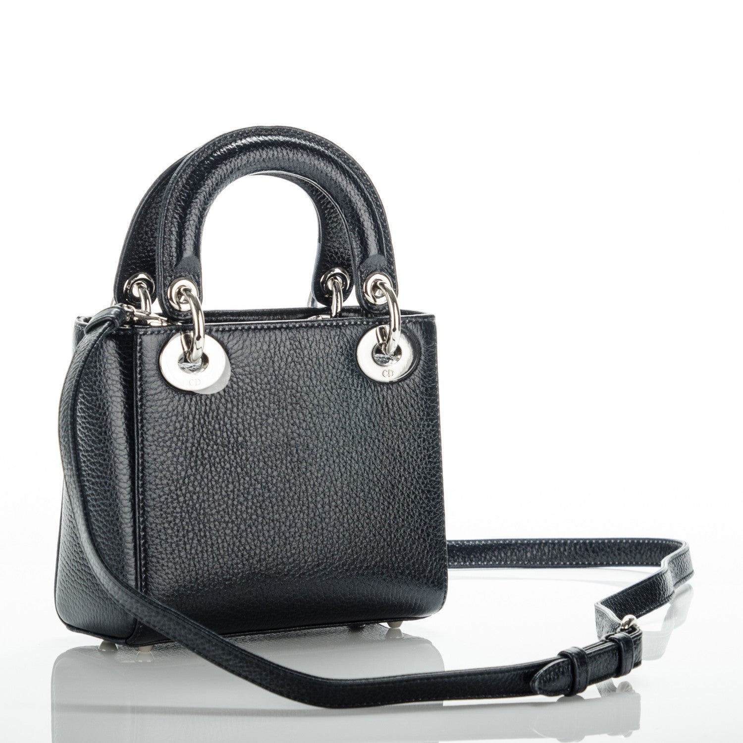 Christian Dior Deerskin Floral Printed Mini Lady Dior Black Blue 3 of 7