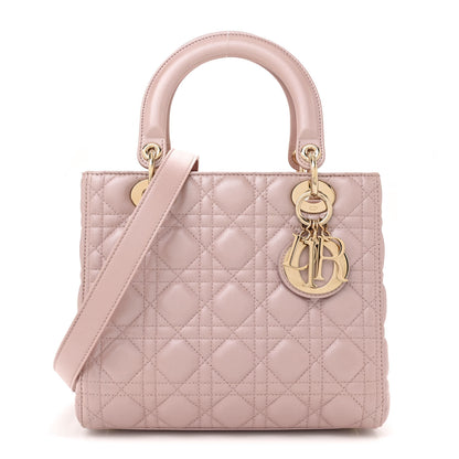 Christian Dior Pearly Lambskin Cannage Medium Lady Dior Lotus 1 of 11