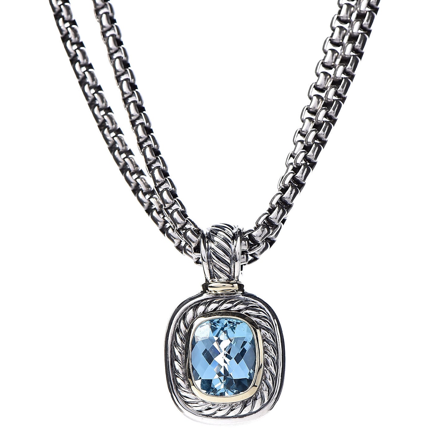 Sterling Silver Blue Topaz 12mm Albion Double Wheat Chain Pendant Necklace