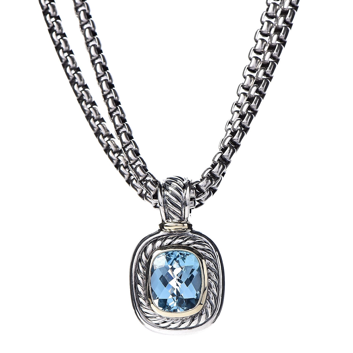 David Yurman Sterling Silver Blue Topaz 12mm Albion Double Wheat Chain Pendant Necklace 4 of 6