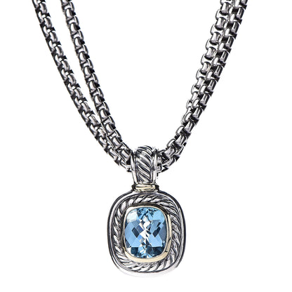 David Yurman Sterling Silver Blue Topaz 12mm Albion Double Wheat Chain Pendant Necklace 4 of 6