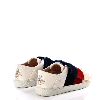 Gucci Calfskin Womens Velvet Bow Ace Sneakers 35.5 White 4 of 10