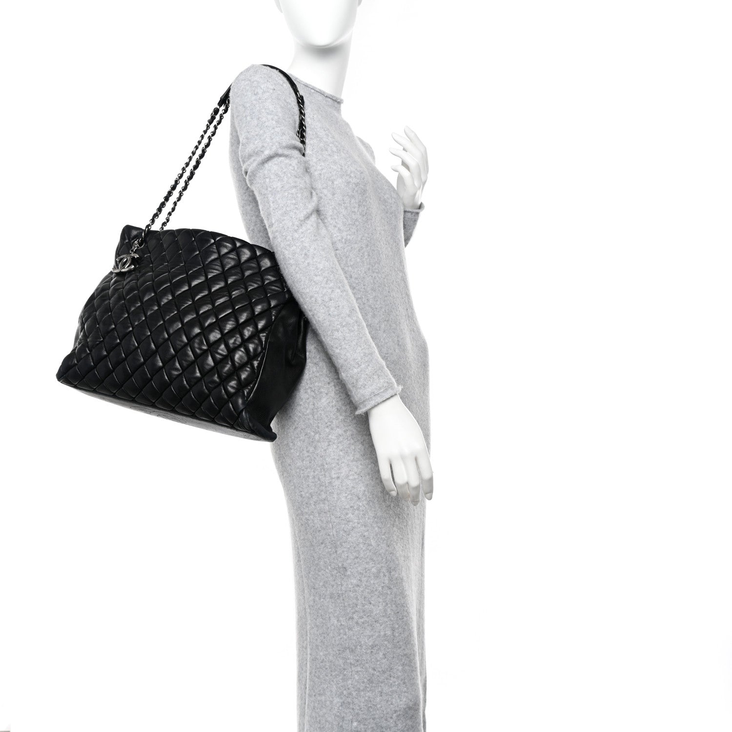 Chanel Lambskin Quilted Medium New Bubble North South Tote Black 2 of 11