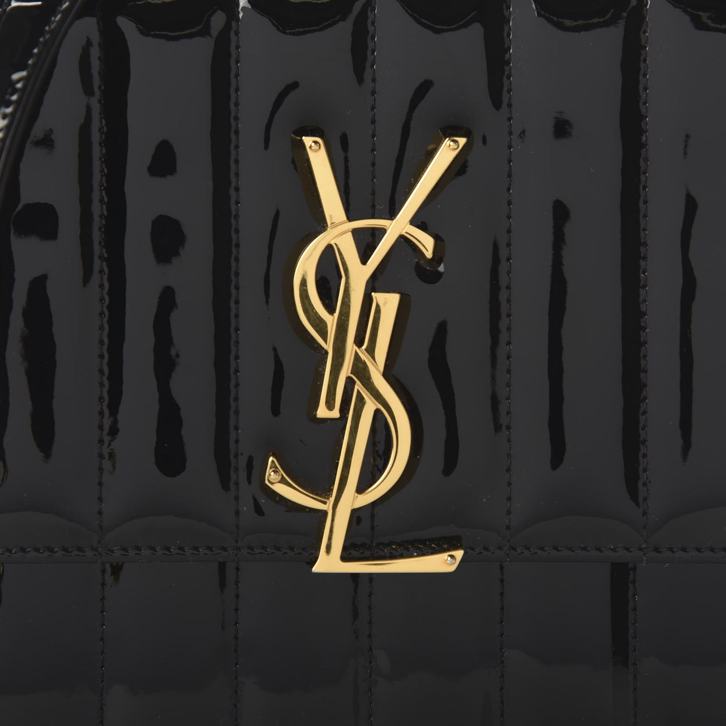 Patent Calfskin Matelasse Monogram Vicky Chain Wallet Black
