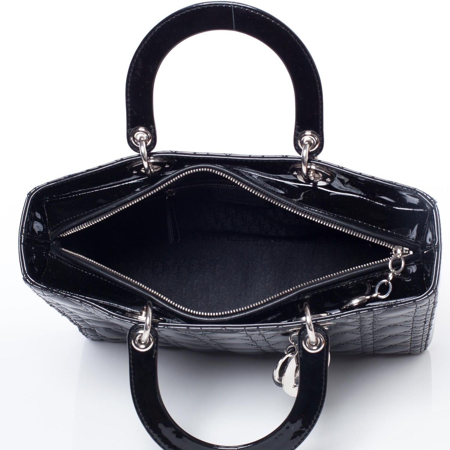 CHRISTIAN DIOR Patent Cannage Large Lady Dior Black