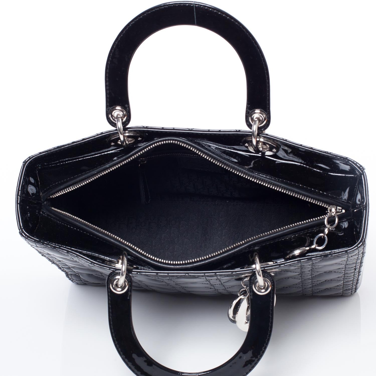 Christian Dior CHRISTIAN DIOR Patent Cannage Large Lady Dior Black 10 of 11
