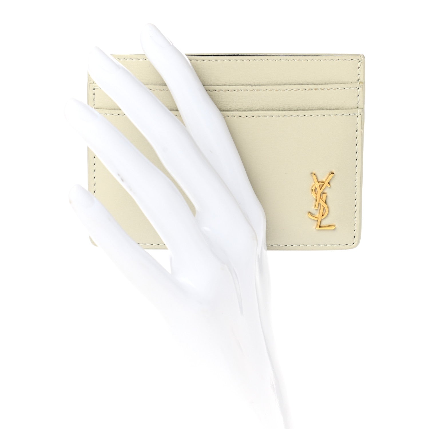 Saint Laurent Calfskin Tiny Cassandre Credit Card Case Blanc Vintage 2 of 7