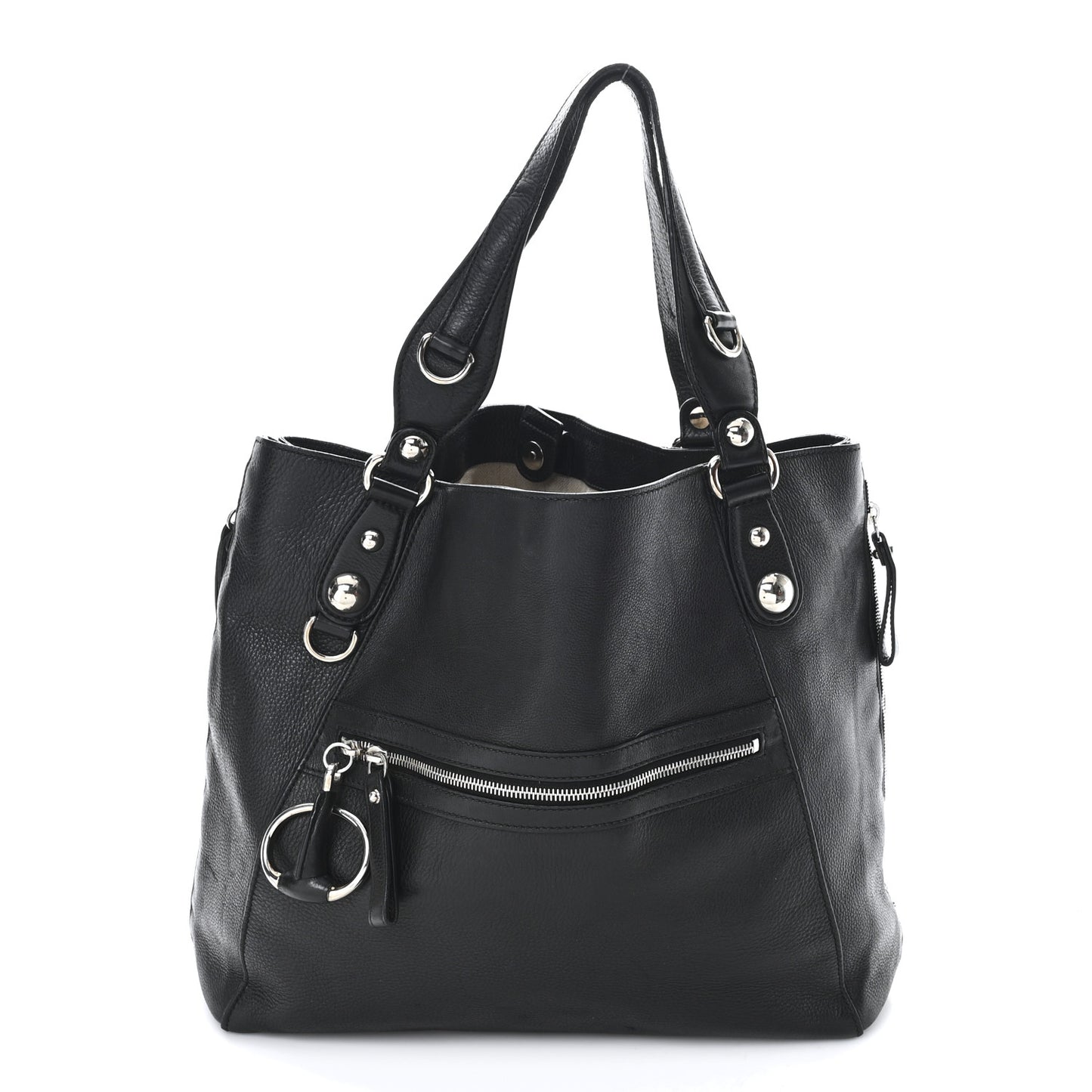 Leather Icon Bit Large Tote Black