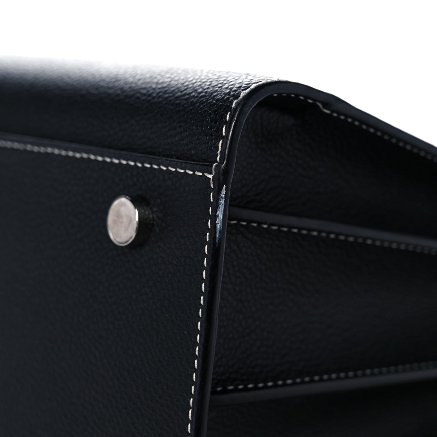 Grained Calfskin Topstitch Small Sac De Jour Black Porcelain